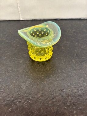 Vintage Fenton Hobnail Vaseline Glass Toothpick Holder